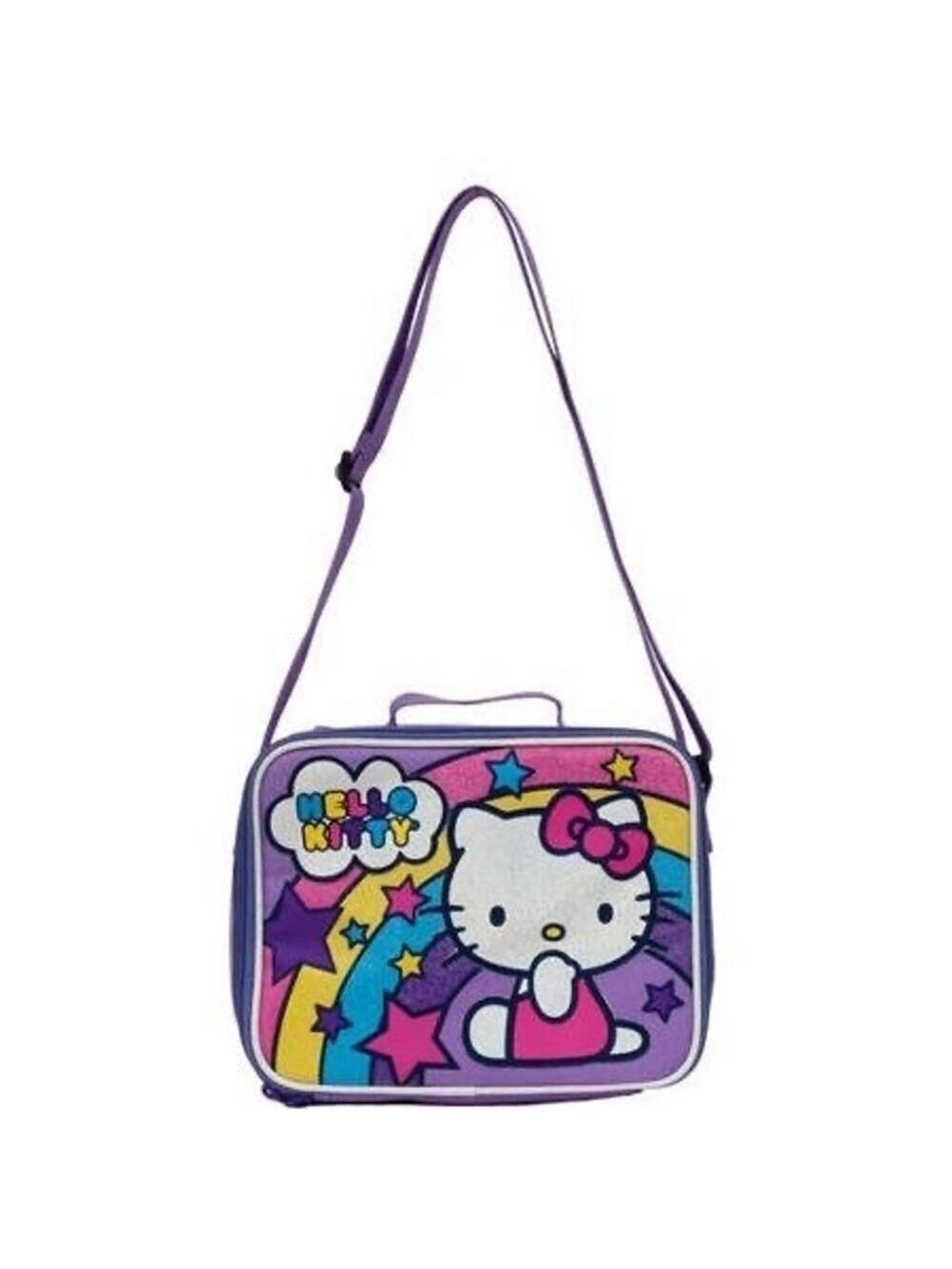 Hello Kitty Girl's Stars and Rainbows Insulated Lunch Bag Purple Pink NWOT